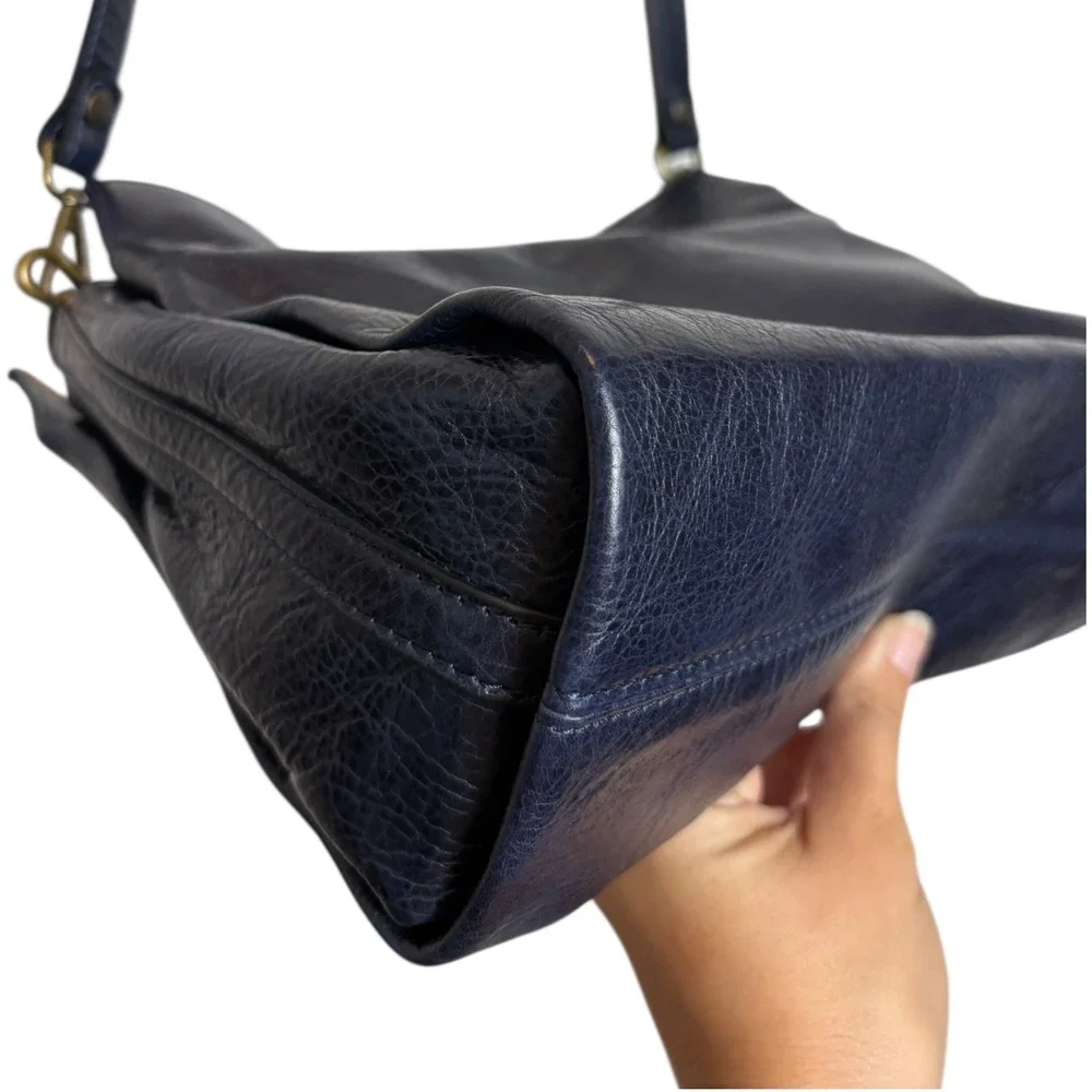 Sundance Leather Hobo Shoulder Bag Navy Blue Made in Italy Convertible Crossbody